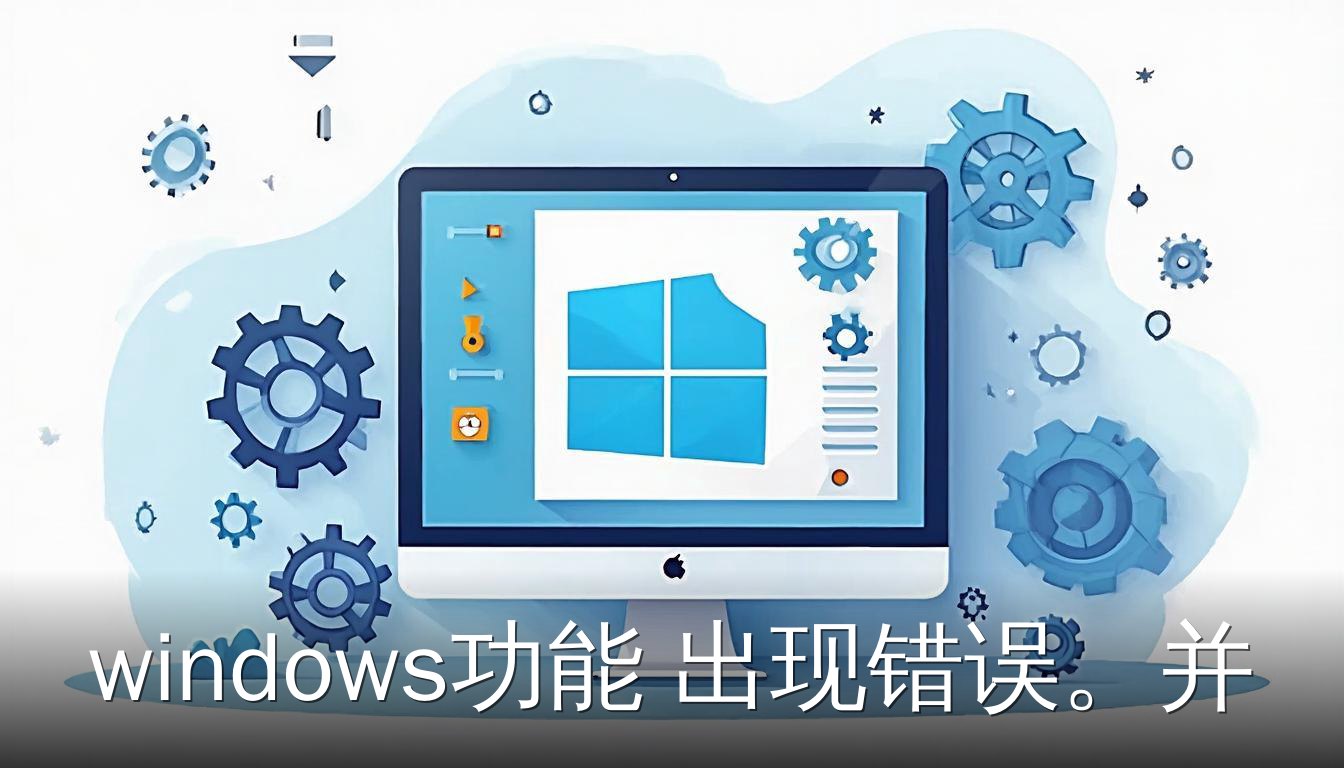 Windows功能错误提示，齿轮和警告图标，表示功能更改未成功